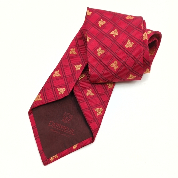 Dormeuil Paris London Made in‎ Italy Silk Red Tie Checkered Leaf Leaves - Picture 2 of 7